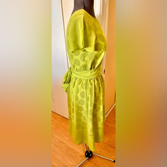 Sara Campbell Black Polka Dot Under Sheer Lime Green Fit & Flare Dress Sz 10 - Picture 4 of 11